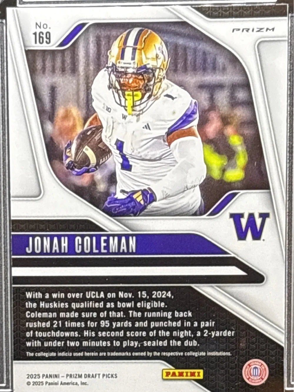 Panini Prizm Jonah Coleman Red Prism Rated Prospect Card